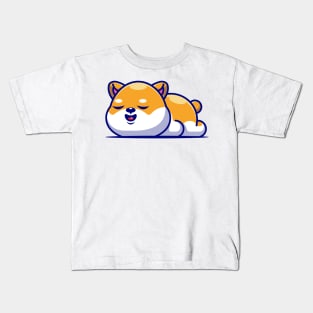 Cute shiba inu dog sleeping cartoon illustration Kids T-Shirt